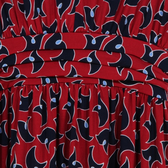 Leota Red Blue Twilight Dot Parakeet Sleeveless Midi Dress Size Medium NWT - Picture 5 of 8